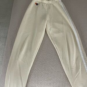 Aviator Nation Cream Pants with Rainbow Detail